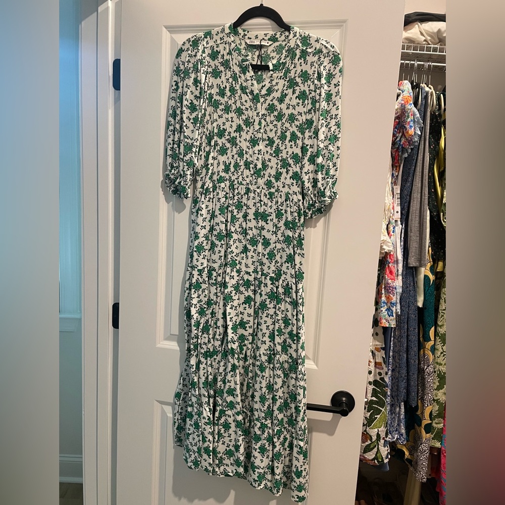 Zara Green and White Maxi Dress